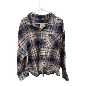 Scotch & Soda Amsterdam Plaid Flannel Button Down Shirt XXL Navy Tan Cotton NEW